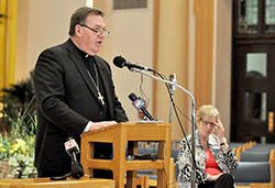 Archbishop Tobin speaking at May 21 press conference at SS. Peter and Paul Cathedral in Indianapolis