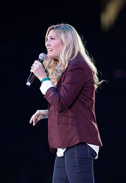 Speaker Jackie Francois talks about love during her presentation on Nov. 23 at Lucas Oil Stadium in Indianapolis. (Photo by Rich Clark)