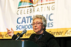 St. Joseph Sister Carol Cimino delivers the keynote speech during the Celebrating Catholic School Values event on Feb. 22 at Union Station in Indianapolis. (Photo by Rob Banayote)