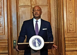 During a press conference in Indianapolis on Sept. 20, Indiana attorney general Curtis Hill addresses the media about the investigation into the 2,246 aborted fetal remains found on the Illinois property of late abortion Dr. Ulrich “George” Klopfer. (Photo by Natalie Hoefer)