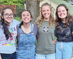 Mariangel Morales-Aparicio, left, Daniela Ochoa, MaryClare Swick, and Michelle Dickert, all students at Marian University in Indianapolis, who live in community on the campus, are taking a course titled “Communications for Intentional Communities.” Members of the Oldenburg Franciscans are assisting with the class.  (Submitted photo)